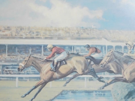 Neil Cawthorne (1936-1978). Red Rum - Over The Water, Tommy Stack, artist signed limited edition print number 175/850, signed Tommy Stack, 31cm x 45cm.