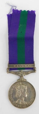 A Queen Elizabeth II General Service medal, marked T/23545436 DVR R JOHNSON RASC, the ribbon with Malaya clasp.