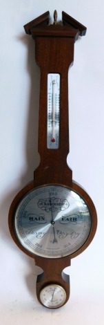 Taylor, Short and Mason. A 20thC mahogany cased aneroid barometer, with silvered dial and thermometer, 76cm high.