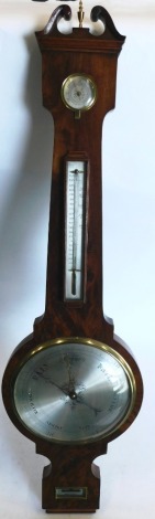 L. Bernascone, Sheffield. A 19thC wheel barometer, in figured mahogany case with silvered thermometer and dial, 108cm high.