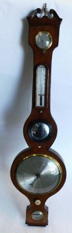 Chadburn Brothers, Sheffield. A 19thC mahogany and ebony strung wheel barometer, with a silvered thermometer and dial, 100cm high.