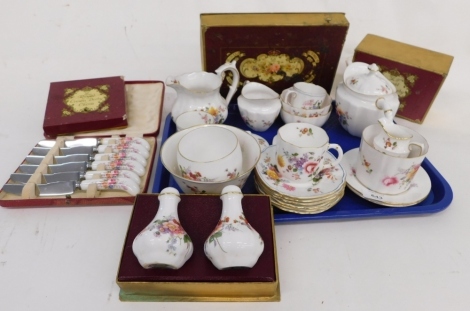 Various Royal Crown Derby Derby Posies china, to include teapot, 12cm high, milk jug, etc., and some boxed. (a quantity)