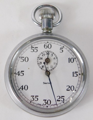 A railway related chrome pocket watch, made by Smith's engraved to the reverse, R.R. (Rail Road) property scr.9653.