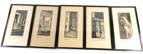 Peter Bax (20thC). The Stage Door', etching, 1927, and various others, Perch Spots, 19cm x 8cm, etc., signed. (a quantity)