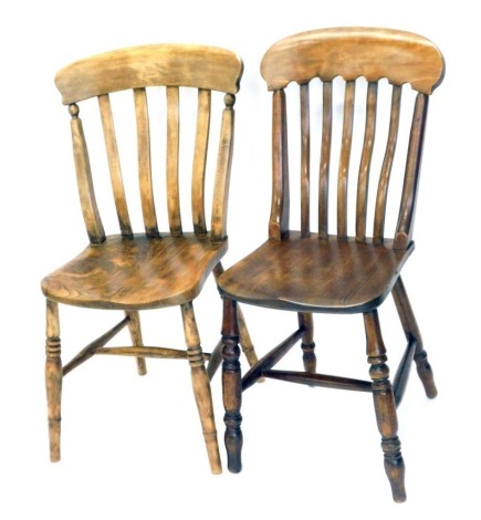 Two 19thC ash and elm lath back kitchen dining chairs, with comb tops, on turned legs, 89cm high, etc. (2)