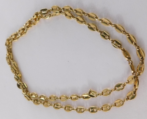 A modern yellow necklace, of oblong beaded form, plated, 60cm long.