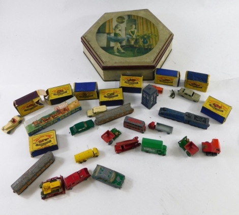 Various Matchbox series Moko Lesney diecast vehicles, cars, double decker bus 3cm high, etc., various other items, Dr Who police box, etc. (a quantity)