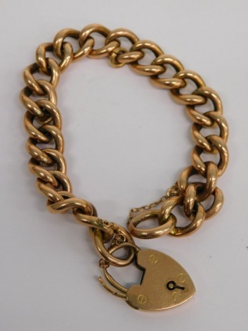 A large hallow link bracelet, with heart shaped clasp, marked S.P.9ct, 18cm long, in associated case.