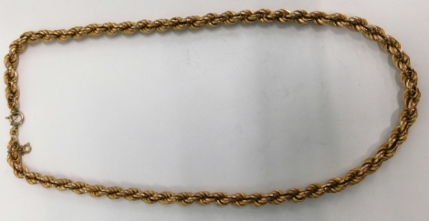 A yellow metal heavy link rope twist necklace, marked 375, 48cm long, 27g.