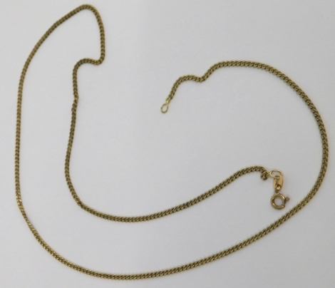 A yellow metal slender link necklace, marked 375, 53cm long, 6.6g.