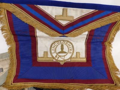 A Masonic Royal Ark Mariners Lodge apron, marked F Patman, Grimsby 1924, 39cm wide, a George Kenning and Sons label apron, another Sutcliffe Lodge number 188, Earl of Yarborough Lodge number 2770 marked F Patman, and another unmarked. - 2