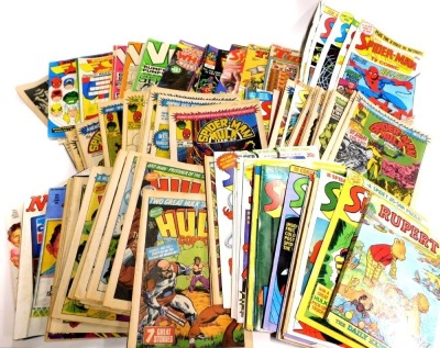 Marvel and other comics, including The Super Spiderman TV comic, Spiderman and The Hulk Team Up, Viz, Spitting Image, Mad Summer Specials, etc. (1 box)