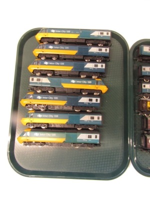 Hornby class 43 HST locomotive sets and rolling stock, including Inter City 125 Inter City coaches, Pullman coaches, and LMS coaches. (2 trays) - 2