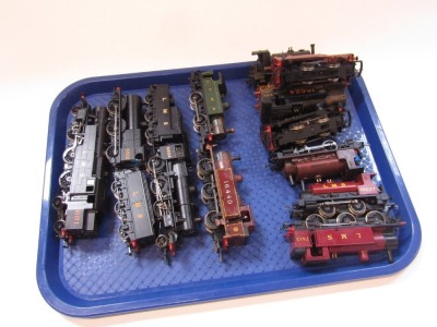 Hornby and Bachmann OO gauge locomotives, including a Bachmann 64XX class locomotive, Bachmann class 3F locomotive, Fairburn class 4P tank locomotive, etc. (1 tray)