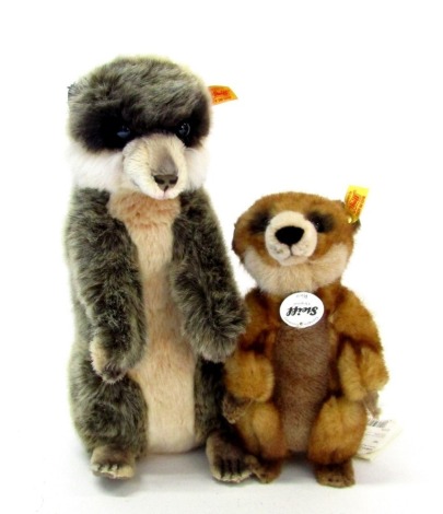 A Steiff mohair Meerkat Mum, and Steiff Rico The Meerkat. (2)