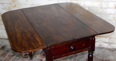 A 19thC mahogany Pembroke table, with frieze drawer and turned legs, 73cm high, 90cm wide, 47cm. - 2