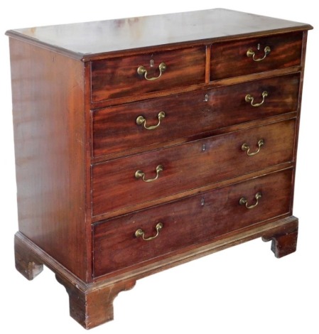 A George III mahogany chest, of two short and three long graduated drawers, with brass swan neck handles, and bracket feet, 97cm high, 104cm wide, 53cm deep.