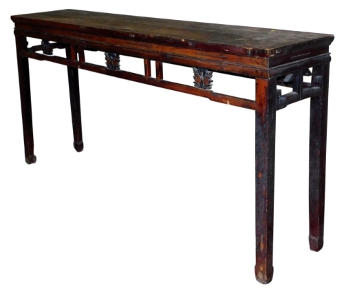 A 19thC Chinese hardwood altar table, 96cm high, 193cm wide, 43cm deep.