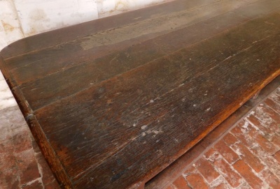 A late 17thC oak refectory table, with rounded plank top, six chamfered square legs and square framing, 80cm high, 85cm wide, 292cm long. - 4