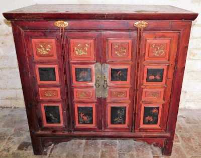 A Chinese cherrywood and lacquer cabinet, 85cm high, 88cm wide, 50cm deep. - 2