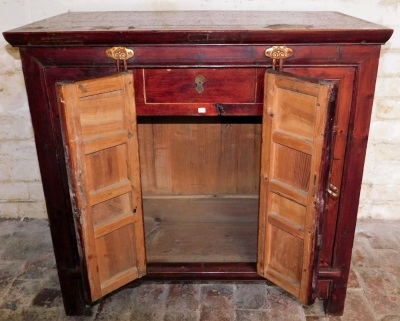 A Chinese cherrywood and lacquer cabinet, 85cm high, 88cm wide, 50cm deep. - 3