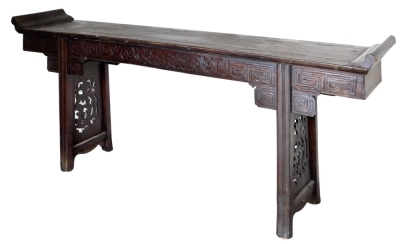 A Chinese altar table, 87cm high, 212cm wide, 39cm deep.