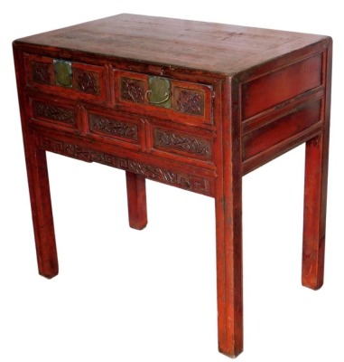 A Chinese lacquer side cabinet, with two drawers, 89cm high, 90cm wide, 55cm deep.