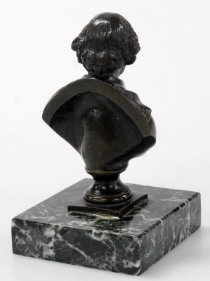 A 19thC bronze bust of William Shakespeare, mounted on a square marble plinth, 13cm high. - 2