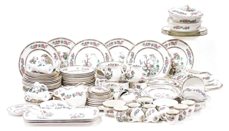 A collection of Indian Tree pattern pottery and porcelain service wares, various factories including Minton, Coalport, and Maddock pottery, including teawares, tureens, gravy boats, serving dishes, etc. (a quantity)