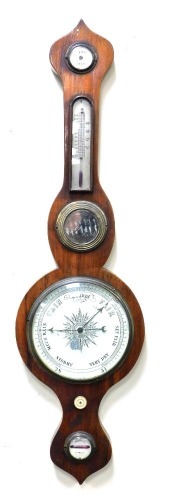 A 19thC rosewood cased wheel barometer, with thermometer, damp dry dial, and central mirror.