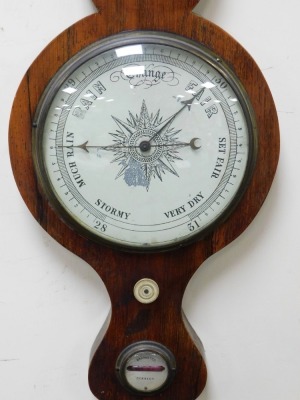 A 19thC rosewood cased wheel barometer, with thermometer, damp dry dial, and central mirror. - 2