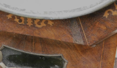 A Victorian walnut and inlaid drop dial wall clock, the circular dial bearing Roman numerals, single barrel movement, the dial in an octagonal surround, 62cm high. - 3