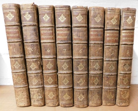 Beveridge (William D.D). Sermons on Several Subjects, volumes 1-7 and 10, gilt calf, published by J.L for R. Smith in the Strand 1709-1710.