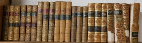 19thC leather bindings, to include Macaulay (Thomas Babington), Critical and Historical Essays contributed to the Edinburgh Review, fifth edition, volumes 1-3, published by Longman et al London 1848, various works by Thackeray (William Makepeace), to incl