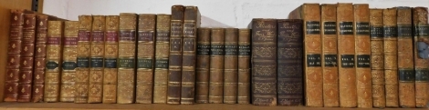 Various 19thC and later leather bindings, to include various works by Dickens (Charles), to include Our Mutual Friend volumes 1 and 2, gilt half Morocco and calf, published by Chapman and Hall London 1865, Sheridan's works volume 1 and 2, gilt half Morocc