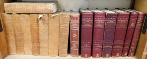 A quantity of Swedish and Danish non fiction, to include Nordisk Familjebok, gilt half Morocco with marbled boards, published Stockholm 1925, various volumes of Dansk Konversations Leksikon gilt half Morocco and marbled boards, published by Standard Forla