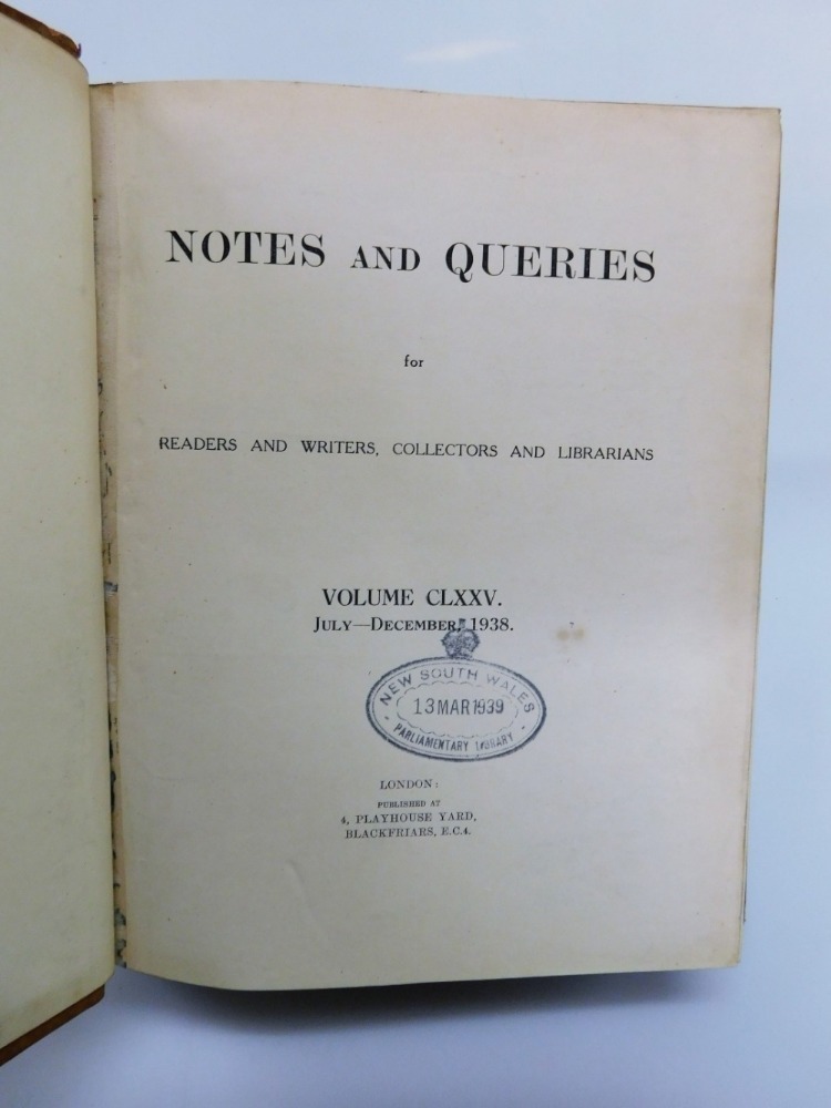 Notes and Queries, various volumes from the late 19th to mid 20thC