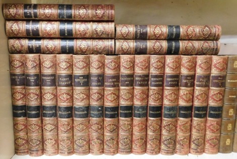 Thackeray (William Makepeace). Various works, to include Christmas Books, Irish Sketchbook, Vanity Fair volumes 1 and 2, Barry Lyndon, gilt half Morocco and marbled boards, published by Smith Elder and Co London, 1870s. (19)