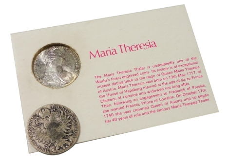 Two Maria Theresia thalers 1780, one in a presentation slip mount.