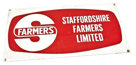 A 20th tin sign, for Staffordshire Farmers Limited, single sided, 54cm x 107cm.