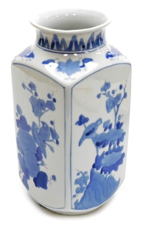 A modern Chinese blue and white square shaped vase, 30cm high.