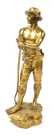 After Charles Octave Levy (French, 1820-1899). Faneur, gilt bronze study of a gentleman, the base bearing stamp for Bronze Garanti Au Titre L.V Deposee, number 6264, 57cm high.