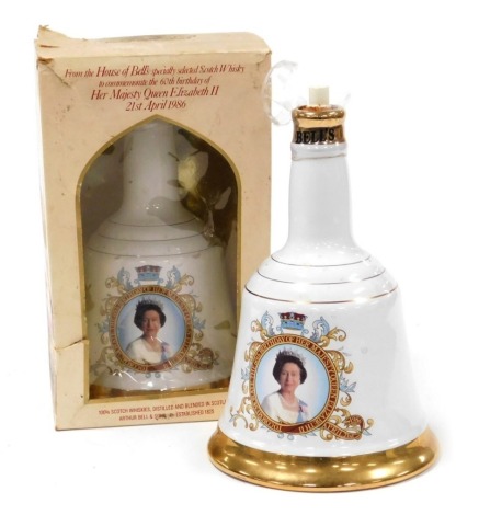 Two bottles of Bell's Scotch whisky, comprising 60th Birthday of Her Majesty Queen Elizabeth, unboxed, and another, boxed.