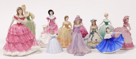 A group of porcelain figures of ladies, by Coalport and Royal Doulton, to include Fair Lady, HN2193, Coalport Beau Monde Jill, other Coalport matt porcelain figures, a Brompton & Cooper Sweet Rose figures from The Flowers For All Seasons Collection design