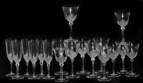 A group of J.G. Durand France Florence Satine pattern crystal glasses, comprising twelve wine glasses, together with six Champagne flutes.