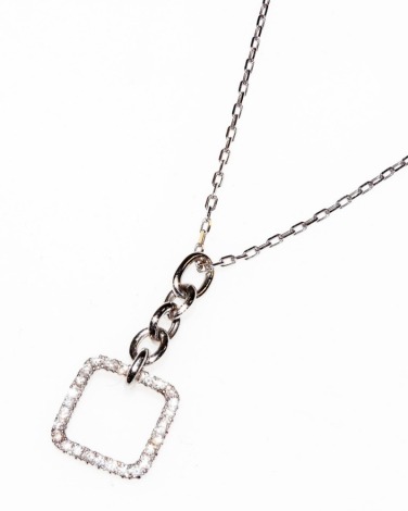 An 18ct white gold and diamond set square pendant, on a curb link neck chain, with lobster claw clasp, 3.6g.