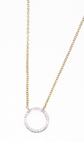 An 18ct gold and diamond circular pendant, on a belcher link neck chain, with bolt ring clasp, 2.1g.