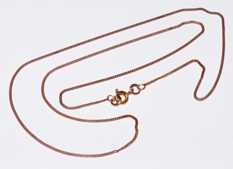 A 9ct rose gold curb link neck chain, on a bolt ring clasp, 1.8g.