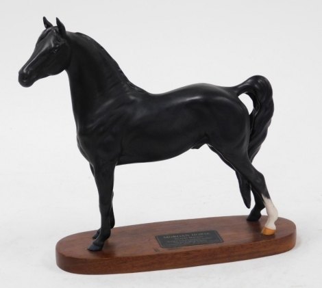 A Beswick matt porcelain figure of a horse, modelled as Morgan Horse 'Tarryall Maestro', Multiple Grand Champion Stallion Owned by Ms A Conner, mounted on an oval hardwood base, 29cm high.