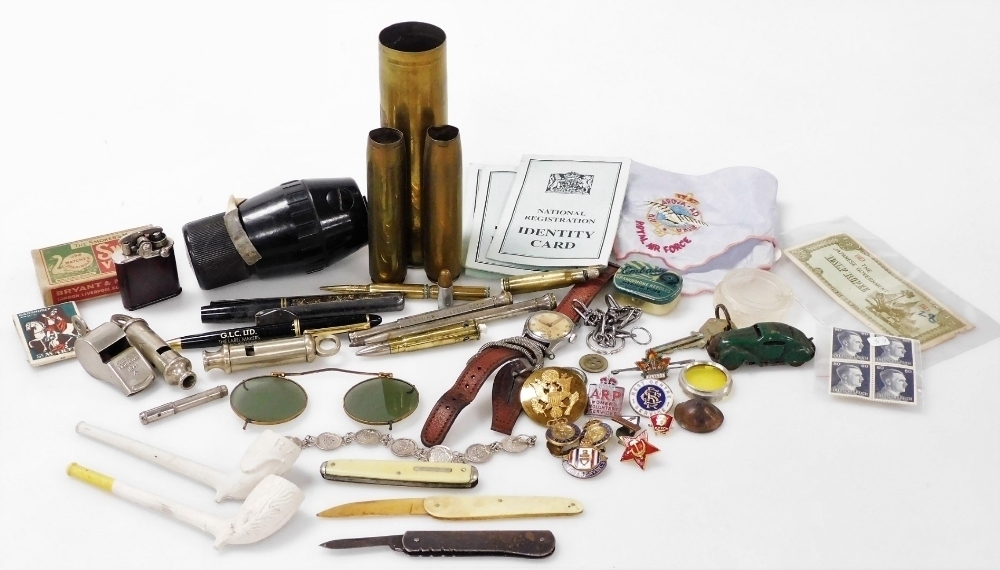 Military collectables, including shell cases, propelling pencil ...